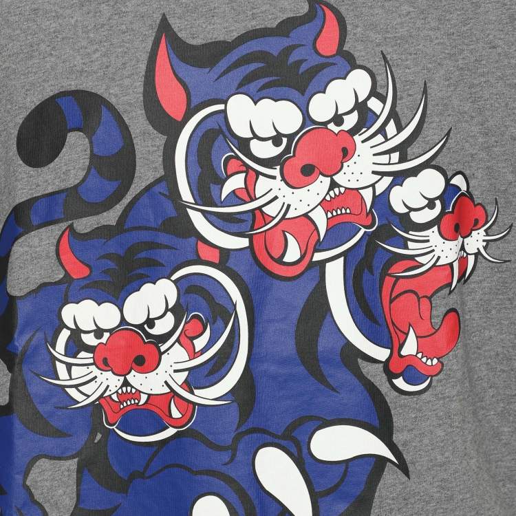 Pre Owned Kenzo x Kansai Yamamoto Grey Three Tiger Print Cotton T-Shirt M