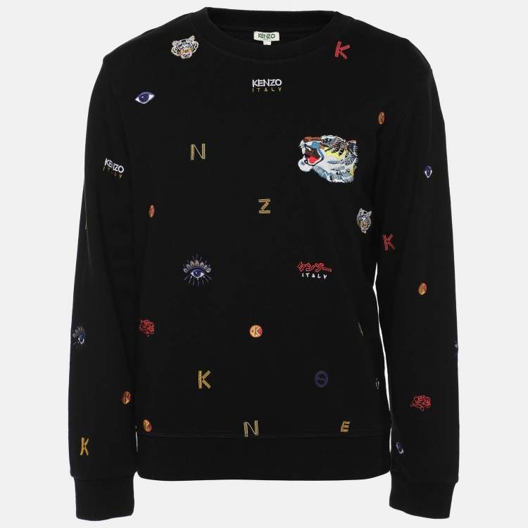 Kenzo Black Logo Patch Embroidered Cotton Sweater L Kenzo The Luxury Closet