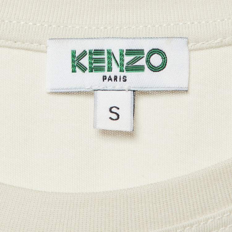 Pre Owned Kenzo Ecru Tiger Print Cotton Knit Crew Neck T-Shirt S