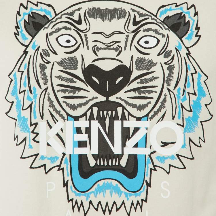 Pre Owned Kenzo Ecru Tiger Print Cotton Knit Crew Neck T-Shirt S