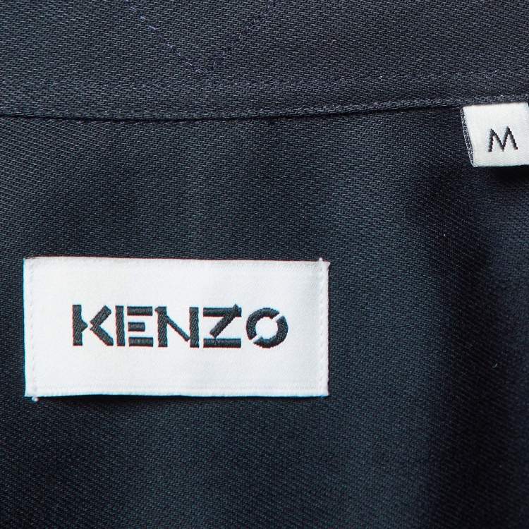Pre Owned Kenzo Midnight Blue Tiger Embroidered Cotton Polo Shirt M