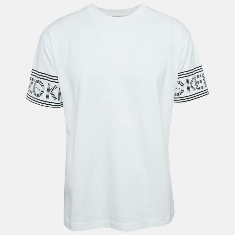 Pre Owned Kenzo White Logo Print Cotton Round Neck T-Shirt M
