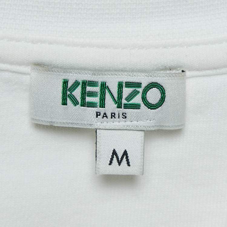 Pre Owned Kenzo White Logo Print Cotton Round Neck T-Shirt M