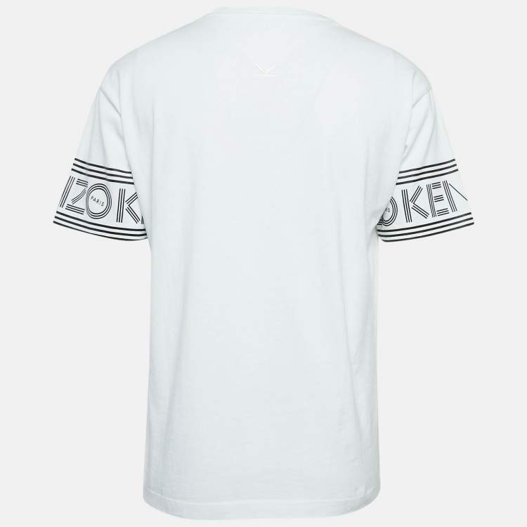 Pre Owned Kenzo White Logo Print Cotton Round Neck T-Shirt M