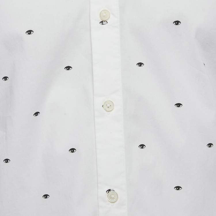 Pre Owned Kenzo White Eye Print Cotton Button Front Shirt M