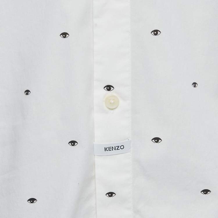 Pre Owned Kenzo White Eye Print Cotton Button Front Shirt M