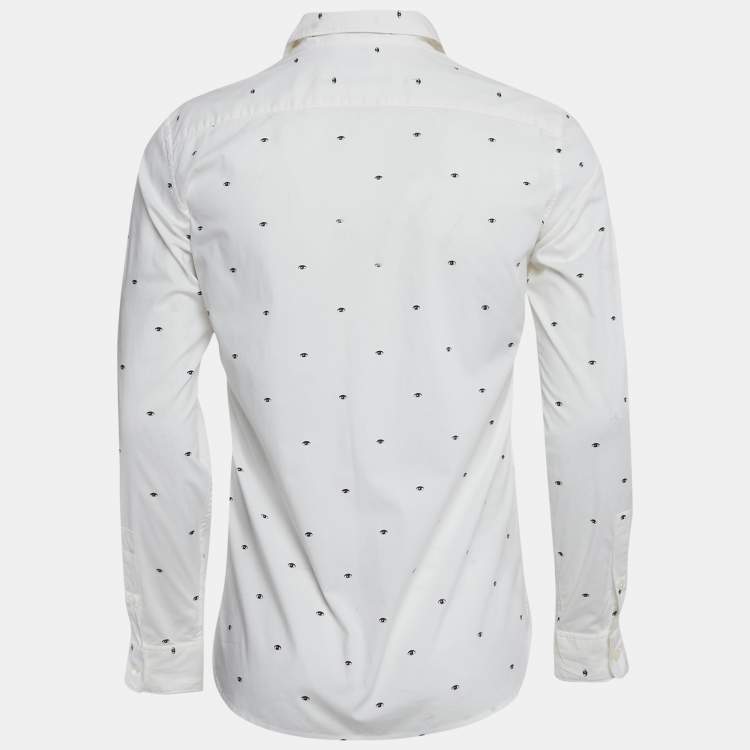 Pre Owned Kenzo White Eye Print Cotton Button Front Shirt M