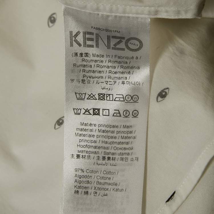 Pre Owned Kenzo White Eye Print Cotton Button Front Shirt M