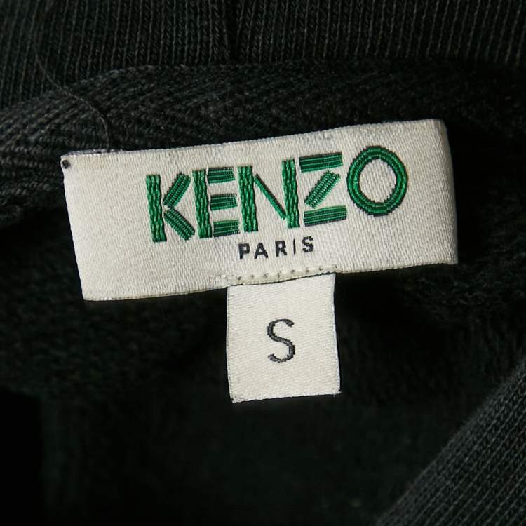 Pre Owned Kenzo Black Floral Logo Embroidery Cotton Hooded Sweatshirt S