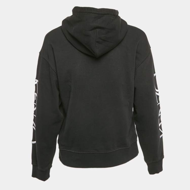Pre Owned Kenzo Black Floral Logo Embroidery Cotton Hooded Sweatshirt S