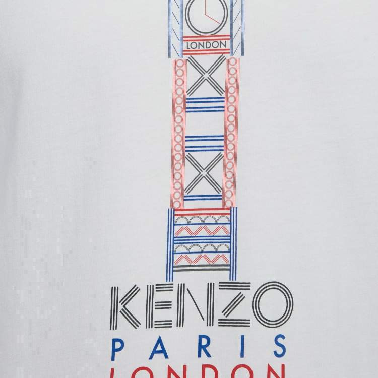 Pre Owned Kenzo White London Print Jersey Crew Neck T-Shirt L