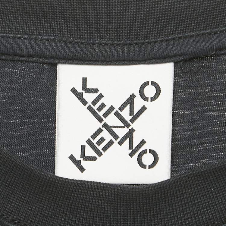 Pre Owned Kenzo Black Logo Print Cotton Crew Neck T-Shirt L 