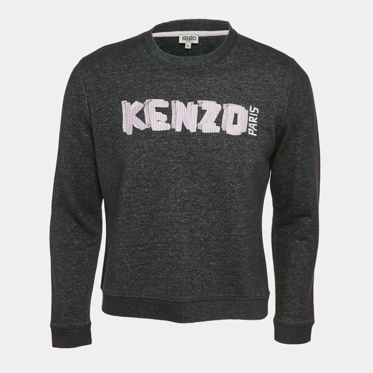 Pre Owned Kenzo Dark Grey Logo Embroidered Cotton Crewneck Sweatshirt XL
