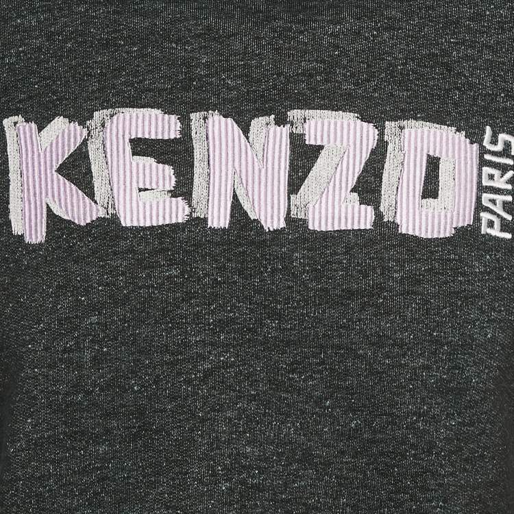 Pre Owned Kenzo Dark Grey Logo Embroidered Cotton Crewneck Sweatshirt XL
