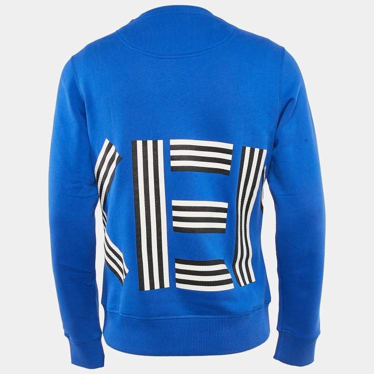 Pre Owned Kenzo Blue Logo Print Cotton Crewneck Sweatshirt M
