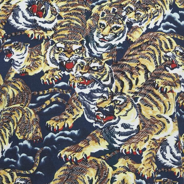 Pre Owned Kenzo Blue Tiger Print Jersey Crewneck T-Shirt M