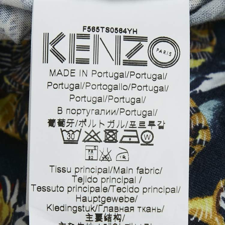 Pre Owned Kenzo Blue Tiger Print Jersey Crewneck T-Shirt M
