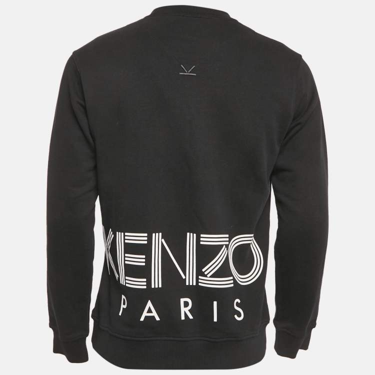 Pre Owned Kenzo Black Logo Print Cotton Crewneck Sweatshirt S