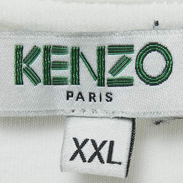 Pre Owned Kenzo White Printed Jersey Crewneck T-Shirt XXL