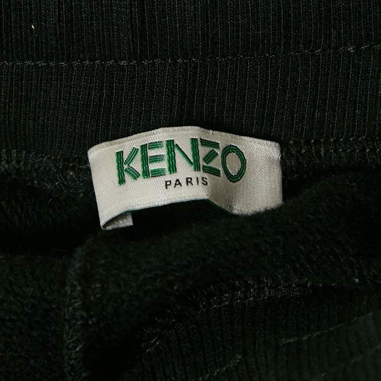 Pre Owned Kenzo Black Logo Print Cotton Jogger Pants XS