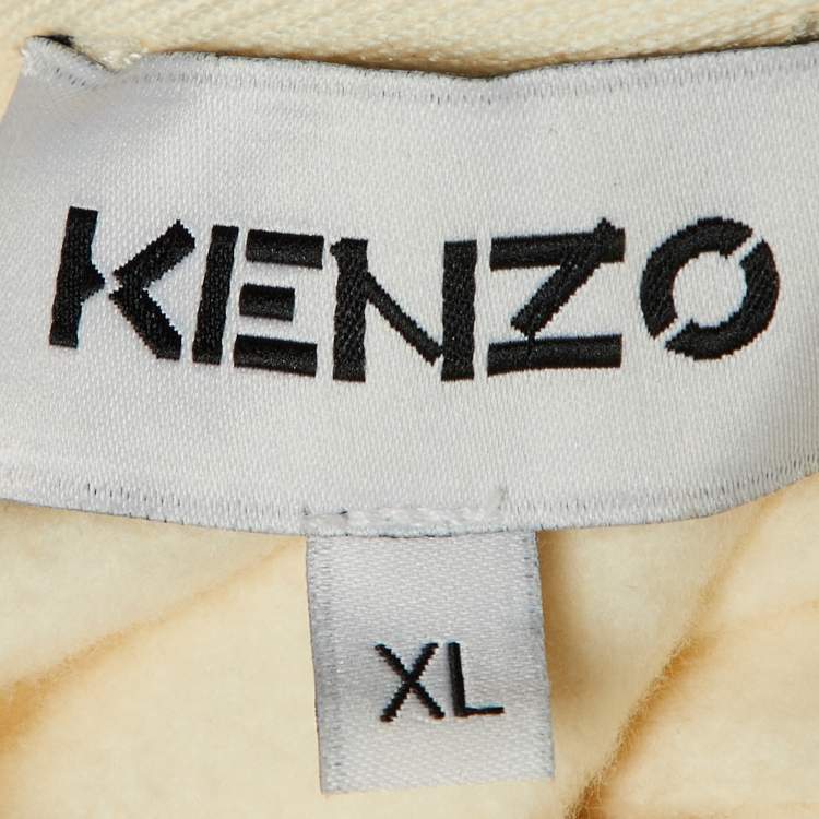 Pre Owned Kenzo Cream Logo Print Cotton Knit Hooded Sweatshirt XL