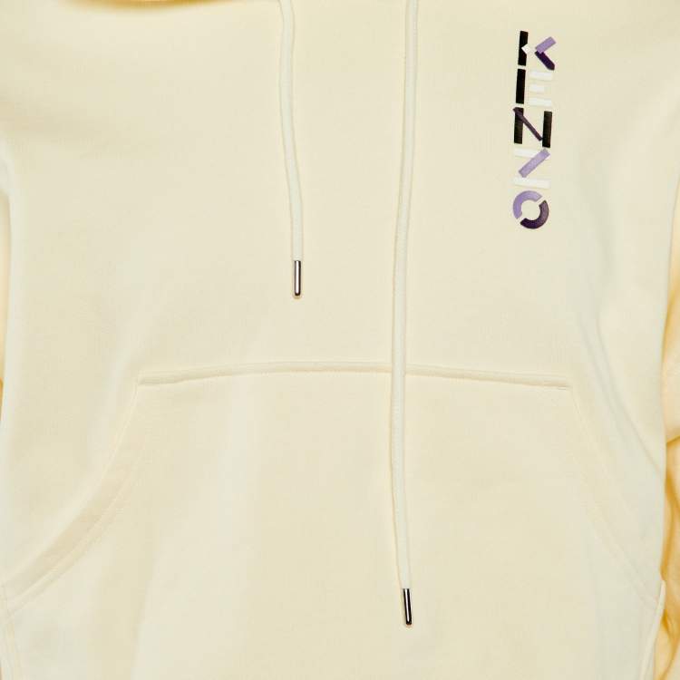 Pre Owned Kenzo Cream Logo Print Cotton Knit Hooded Sweatshirt XL