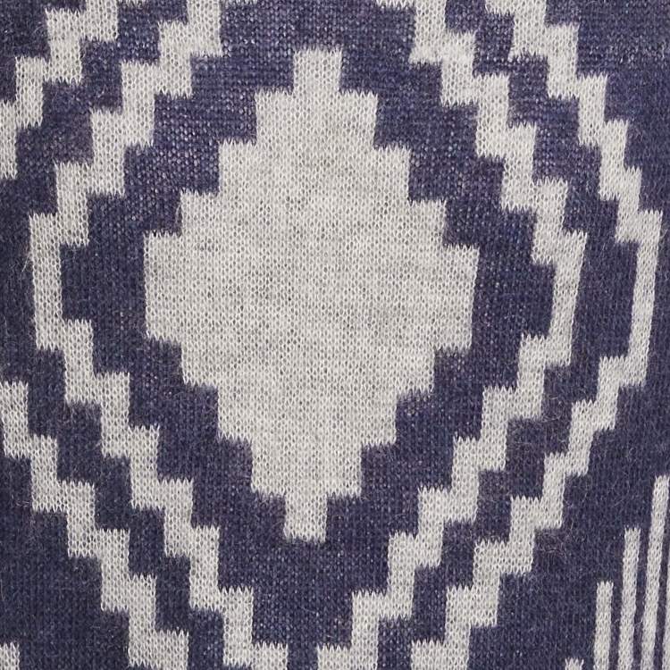 Pre Owned Kenzo Blue Geometric Intarsia Mohair Wool Blend Sweater S