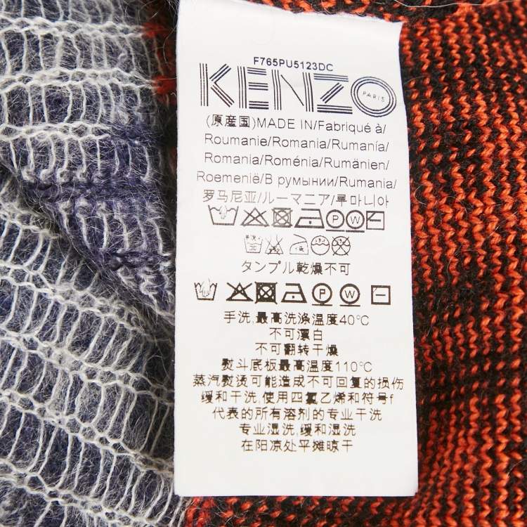 Pre Owned Kenzo Blue Geometric Intarsia Mohair Wool Blend Sweater S