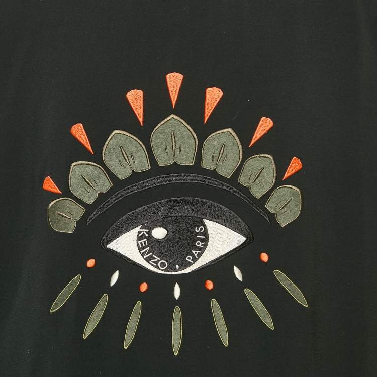 Pre Owned Kenzo Black Eye Embroidery Knit Crew Neck Sweatshirt L