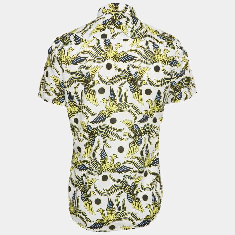 Pre Owned Kenzo White Phoenix Print Cotton Short Sleeve Shirt M