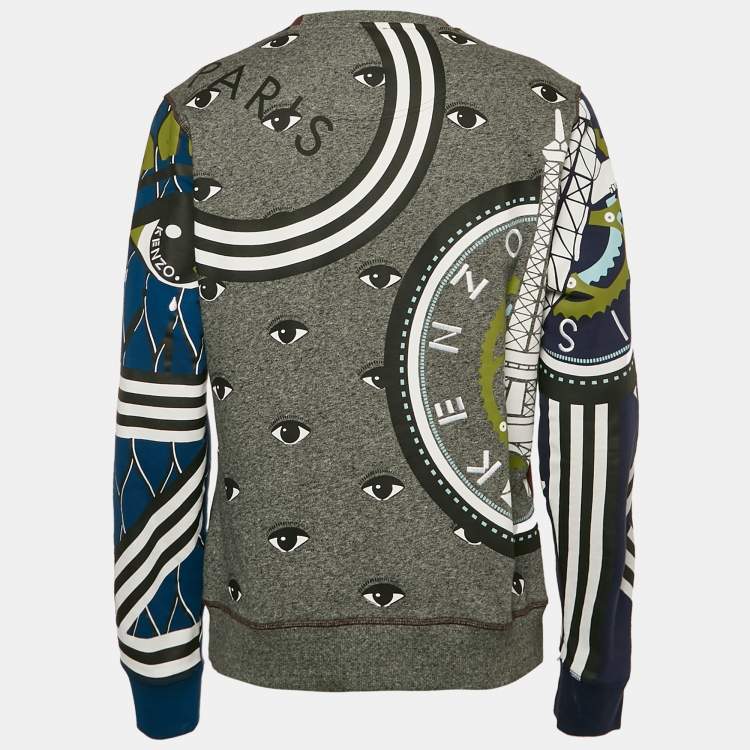 Pre Owned Kenzo Navy Blue/Brown Printed Cotton Crewneck Sweatshirt L