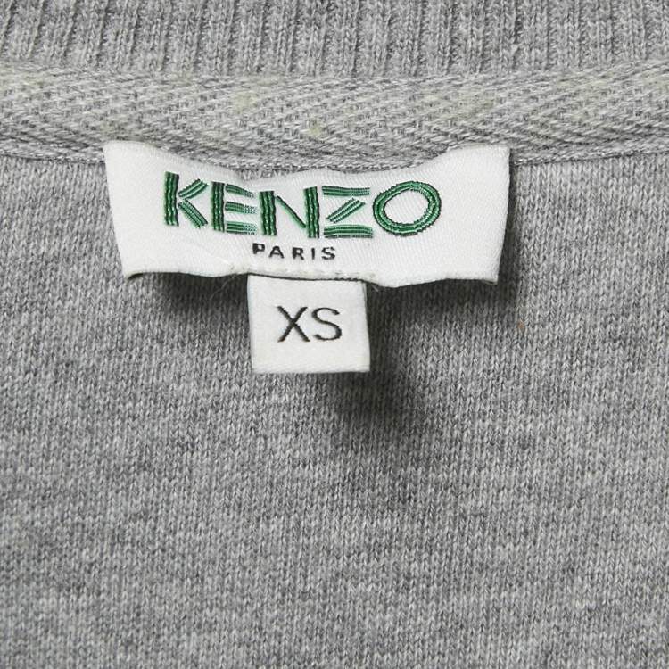 Pre Owned Kenzo Grey Embroidered Cotton Applique Detail Sweatshirt XS