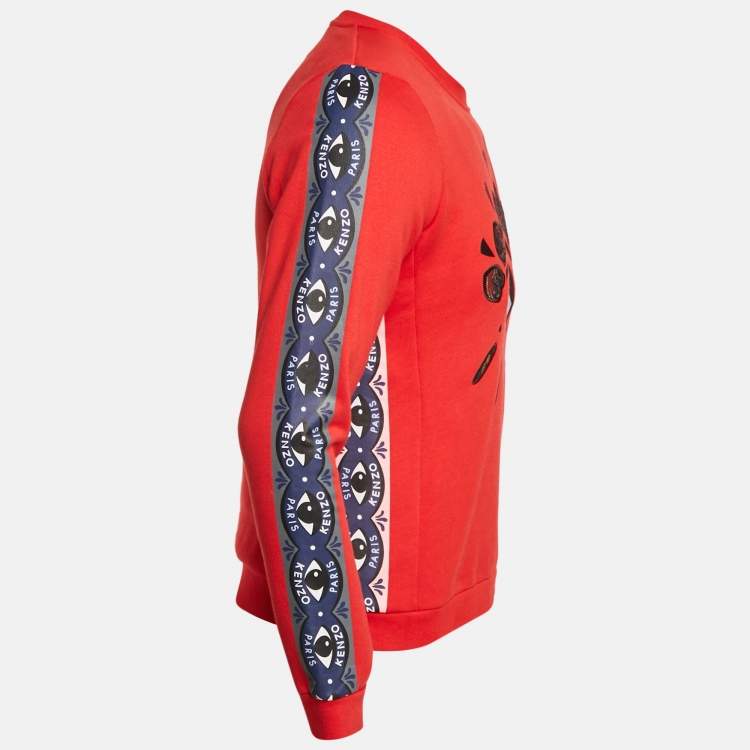 Pre Owned Kenzo Red Eye Embroidered Cotton Long Sleeve Sweatshirt L