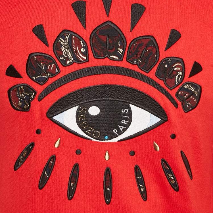 Pre Owned Kenzo Red Eye Embroidered Cotton Long Sleeve Sweatshirt L