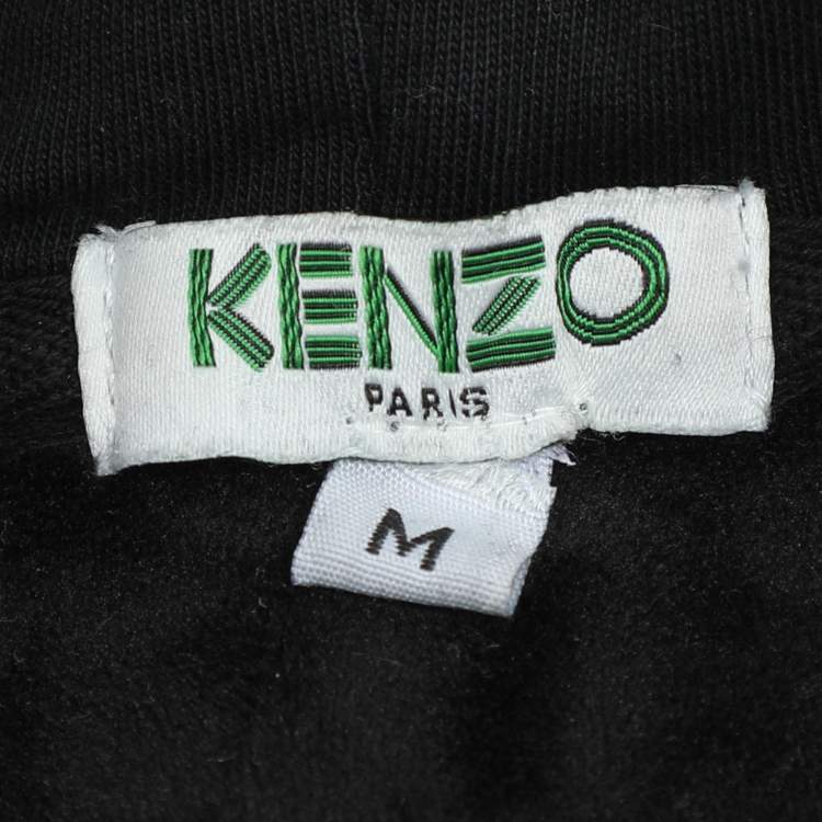 Pre Owned Kenzo Black Tiger Embroidered Cotton Knit Hoodie M