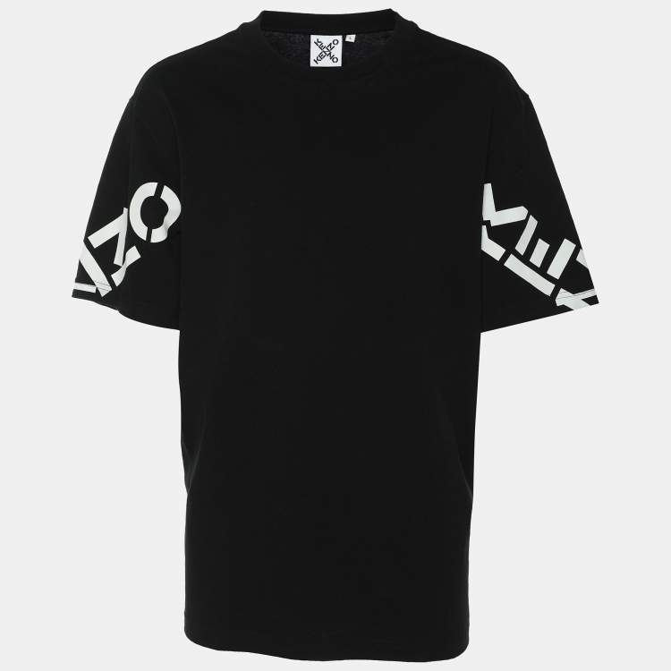 Pre Owned Kenzo Black Logo Print Cotton Knit Crew Neck T-Shirt L