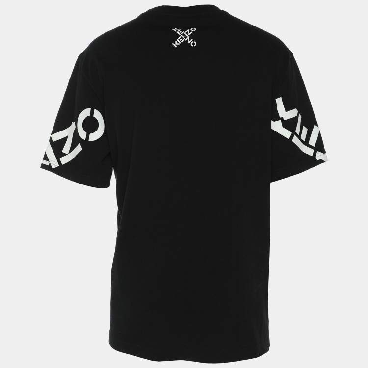 Pre Owned Kenzo Black Logo Print Cotton Knit Crew Neck T-Shirt L