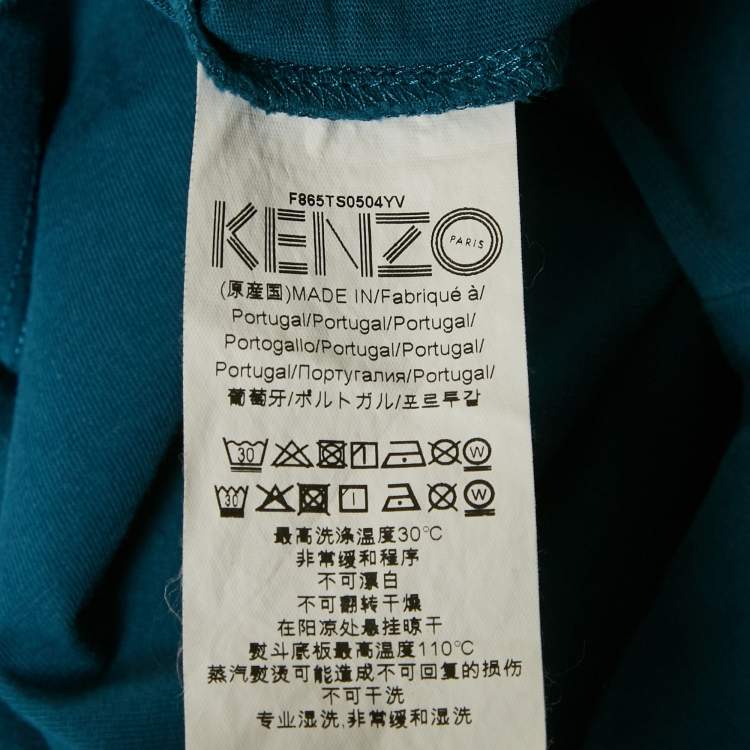 Pre Owned Kenzo Teal Blue Tiger Print Jersey Crewneck T-Shirt L