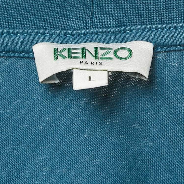 Pre Owned Kenzo Teal Blue Tiger Print Jersey Crewneck T-Shirt L