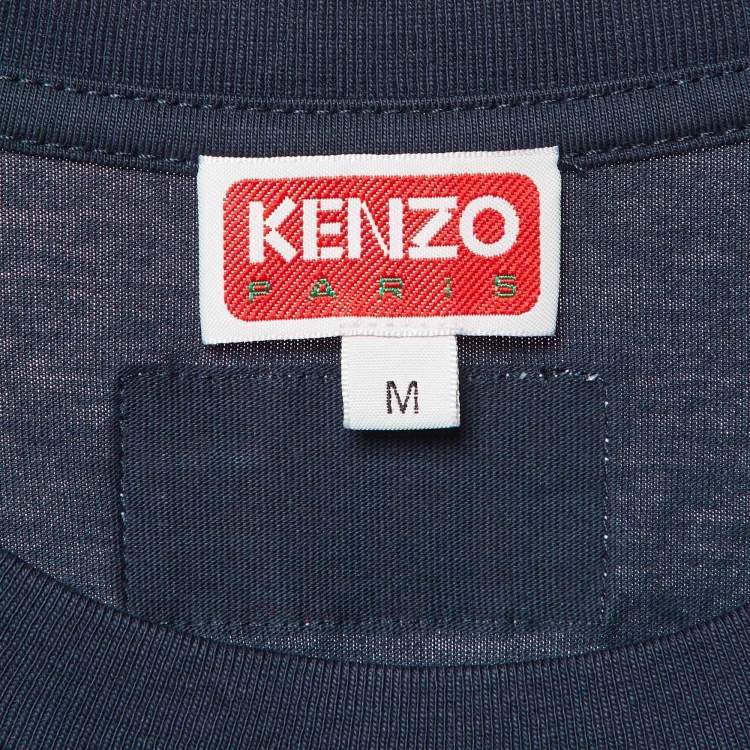 Pre Owned Kenzo Navy Blue Printed Cotton Crew Neck T Shirt M