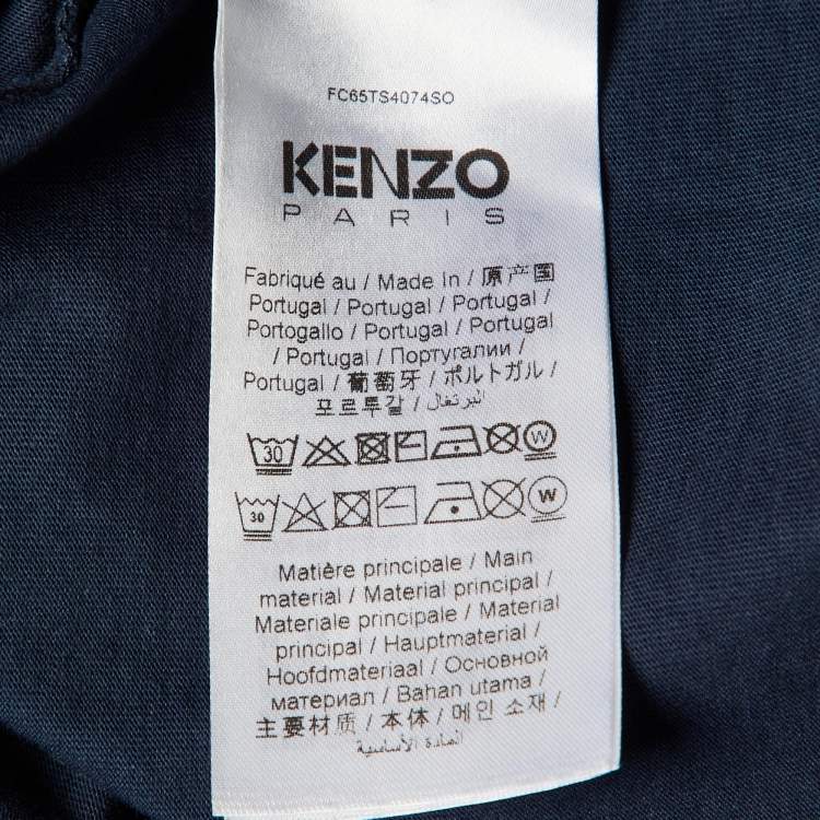 Pre Owned Kenzo Navy Blue Printed Cotton Crew Neck T Shirt M