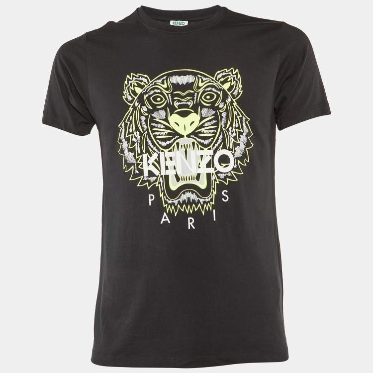 Pre Owned Kenzo Black Tiger Print Cotton Knit Crew Neck T-Shirt S