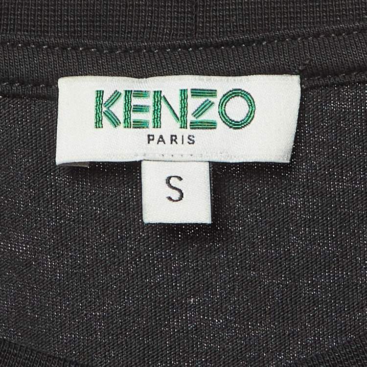 Pre Owned Kenzo Black Tiger Print Cotton Knit Crew Neck T-Shirt S