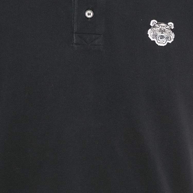 Pre Owned Kenzo Black Cotton Pique Polo T-Shirt L