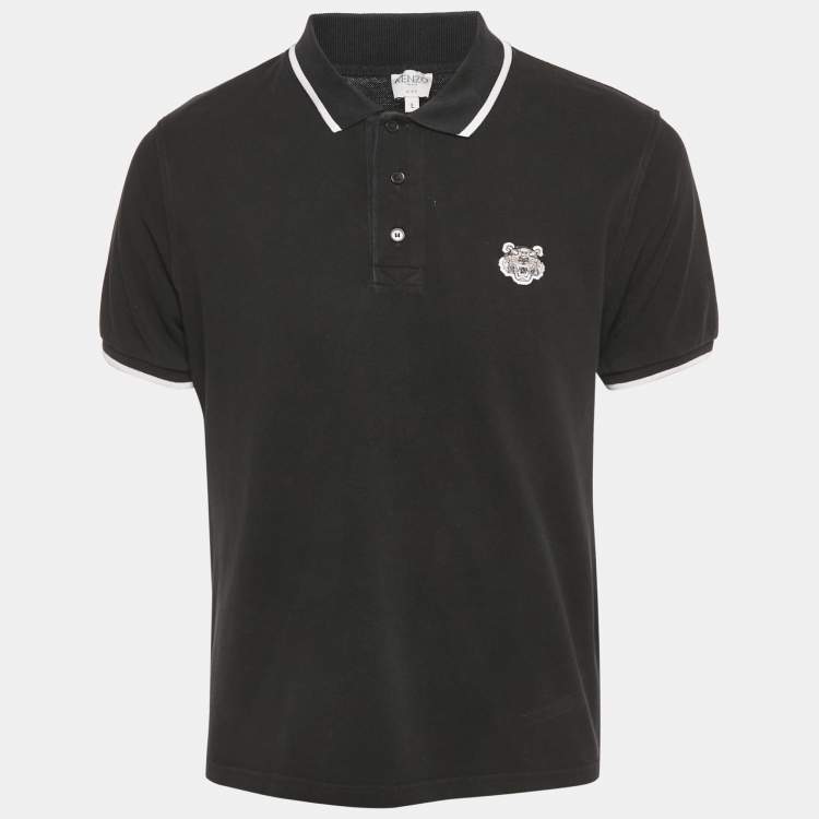 Pre Owned Kenzo Black Cotton Pique Polo T-Shirt L