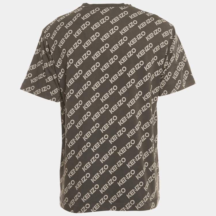 Pre Owned Kenzo Grey Logo All Over Print Jersey T-Shirt S