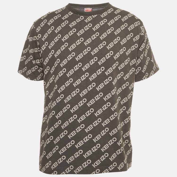 Pre Owned Kenzo Grey Logo All Over Print Jersey T-Shirt S