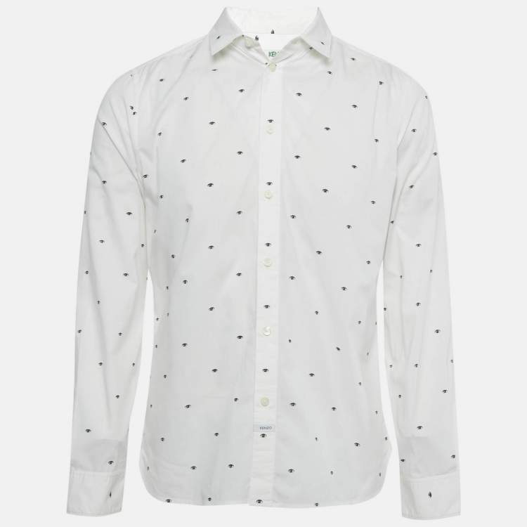 Pre Owned Kenzo White Eye Print Cotton Slim Fit Shirt L