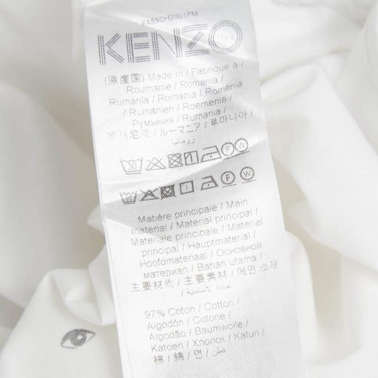 Pre Owned Kenzo White Eye Print Cotton Slim Fit Shirt L