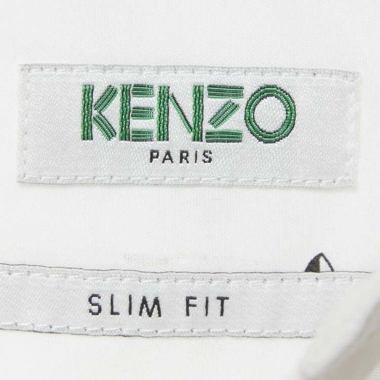 Pre Owned Kenzo White Eye Print Cotton Slim Fit Shirt L
